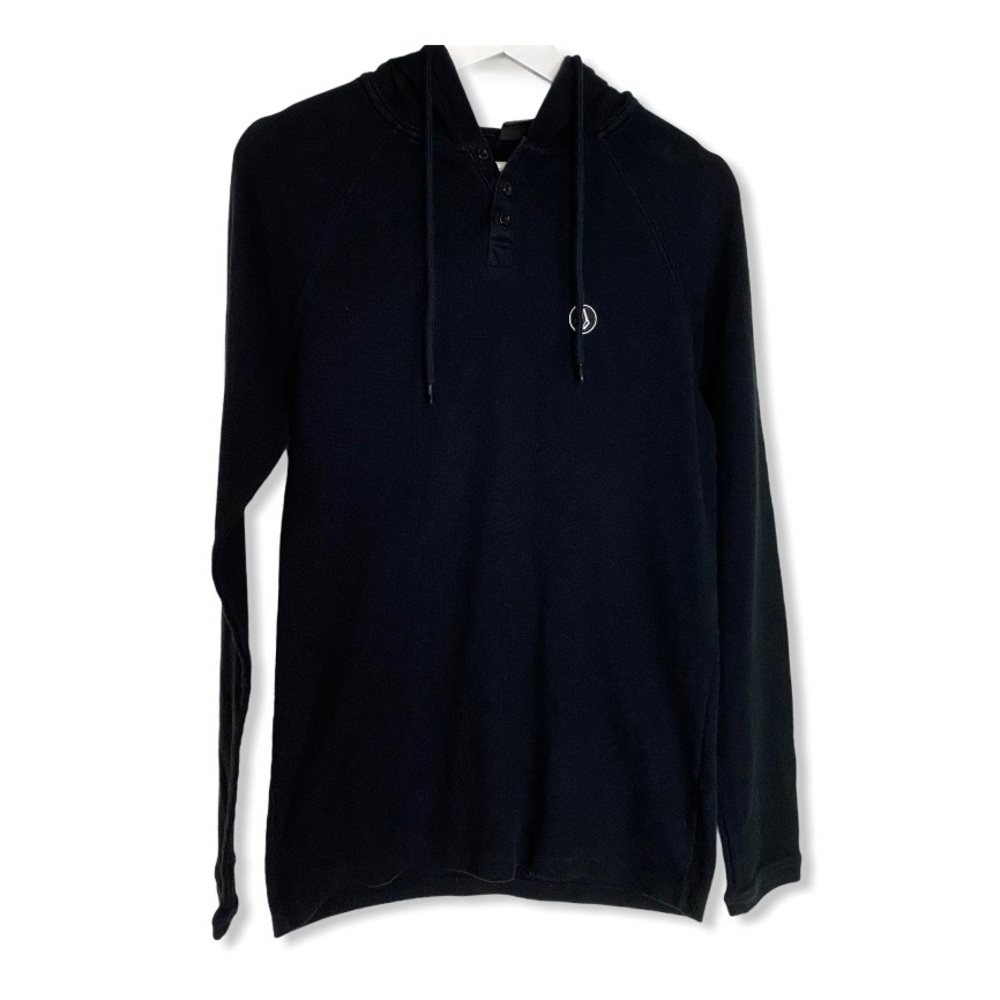 Volcom Waffle Knit Hooded Shirt Black Small - Picture 1 of 6